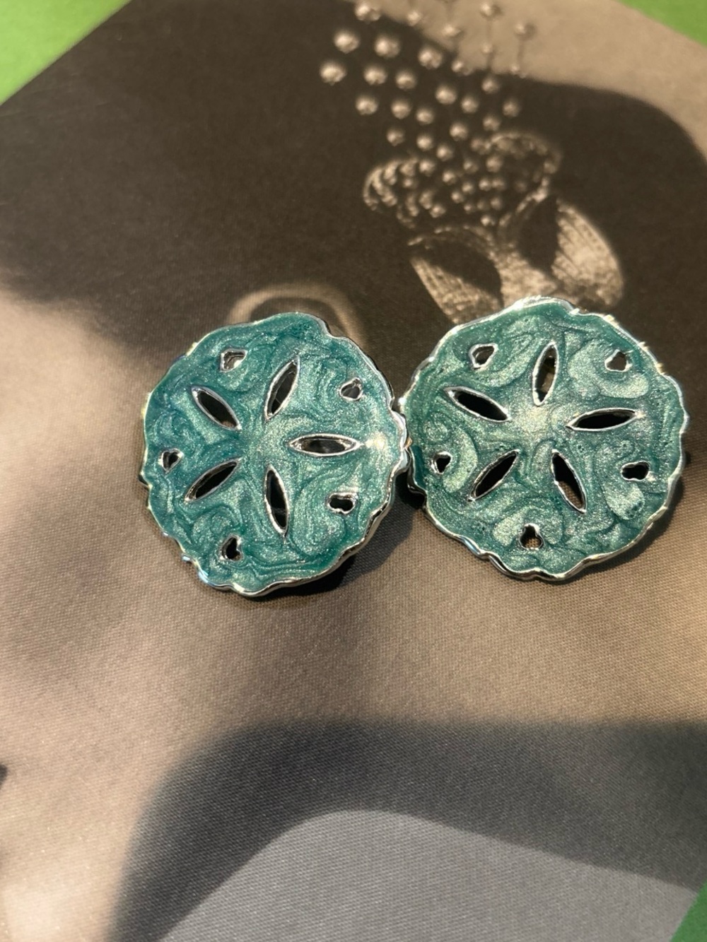 Teal Sand Dollar Enamel Stud Earrings